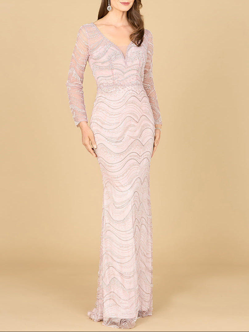Long Sleeve Lace Fitted Gown