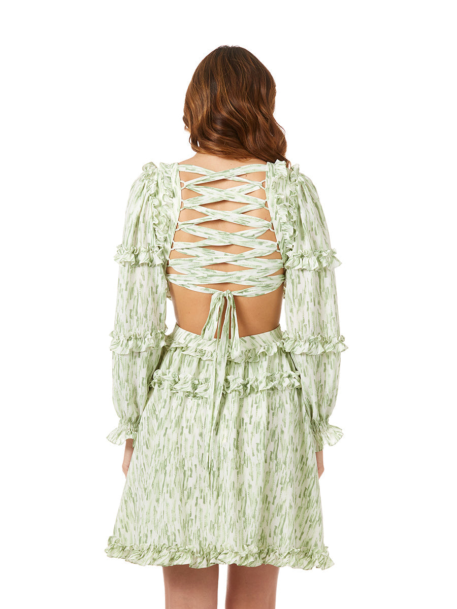 Print Cocktail Short with Cutout and Lace Up Back OUTLET