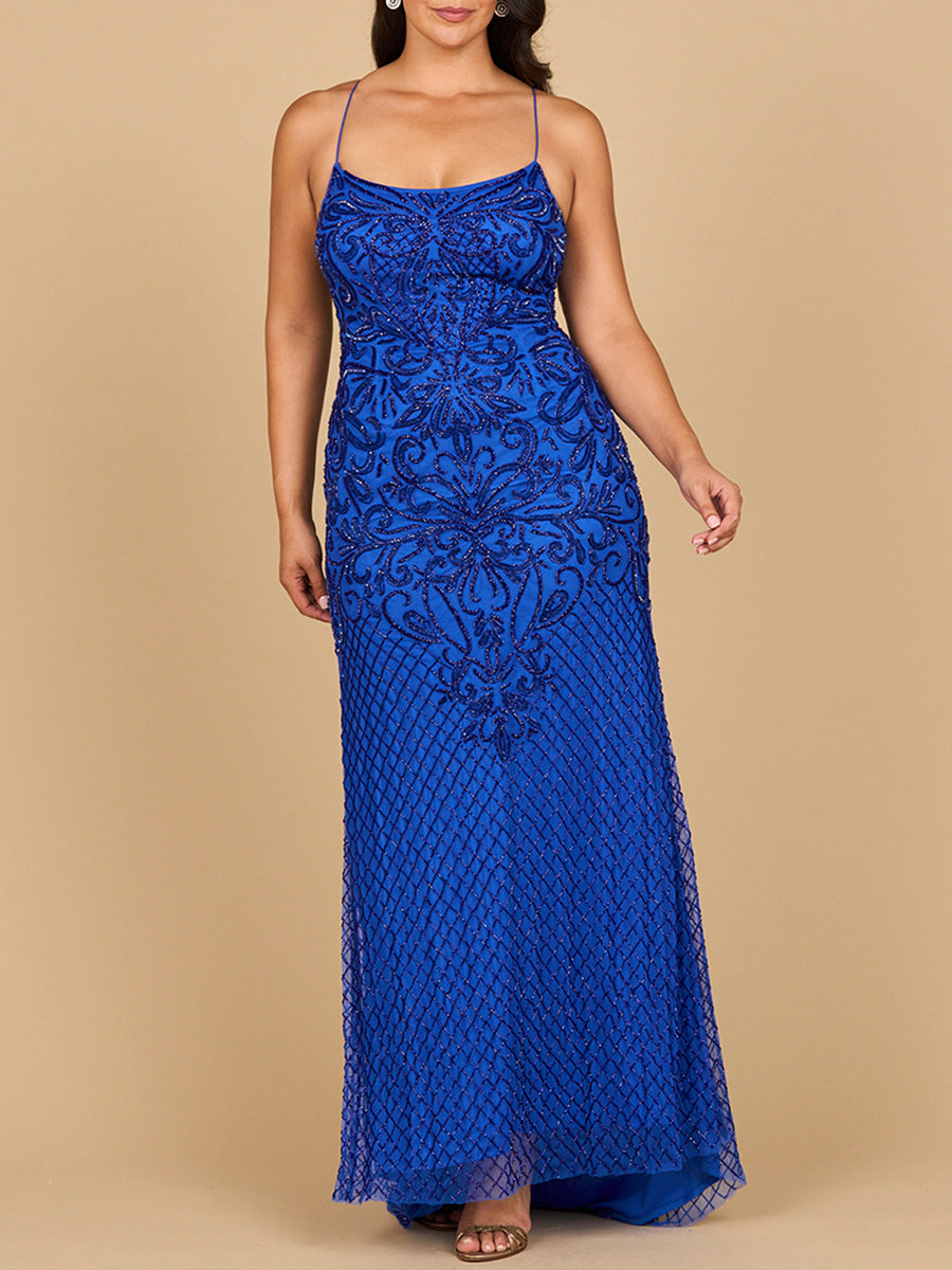 Lace Up Open Back Beaded Dress
