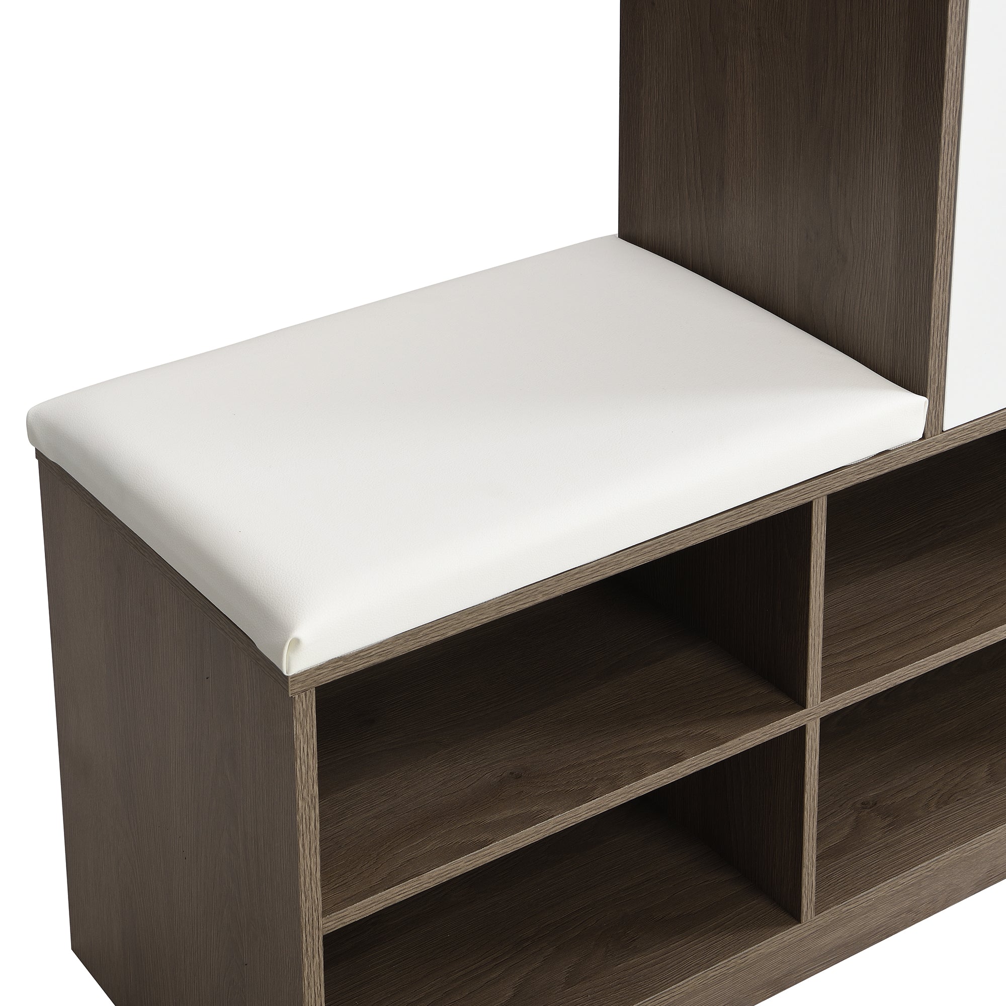ON-TRANS 2-in-1 shoe storage platform and shoe cabinet, with soft cushioned seats and adjustable shelves, white