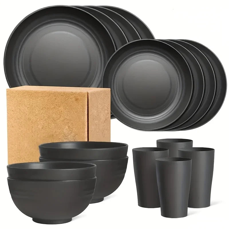 16-Piece Unbreakable Dinnerware Set — Plates, Bowls & Cups | Microwave & Dishwasher Safe