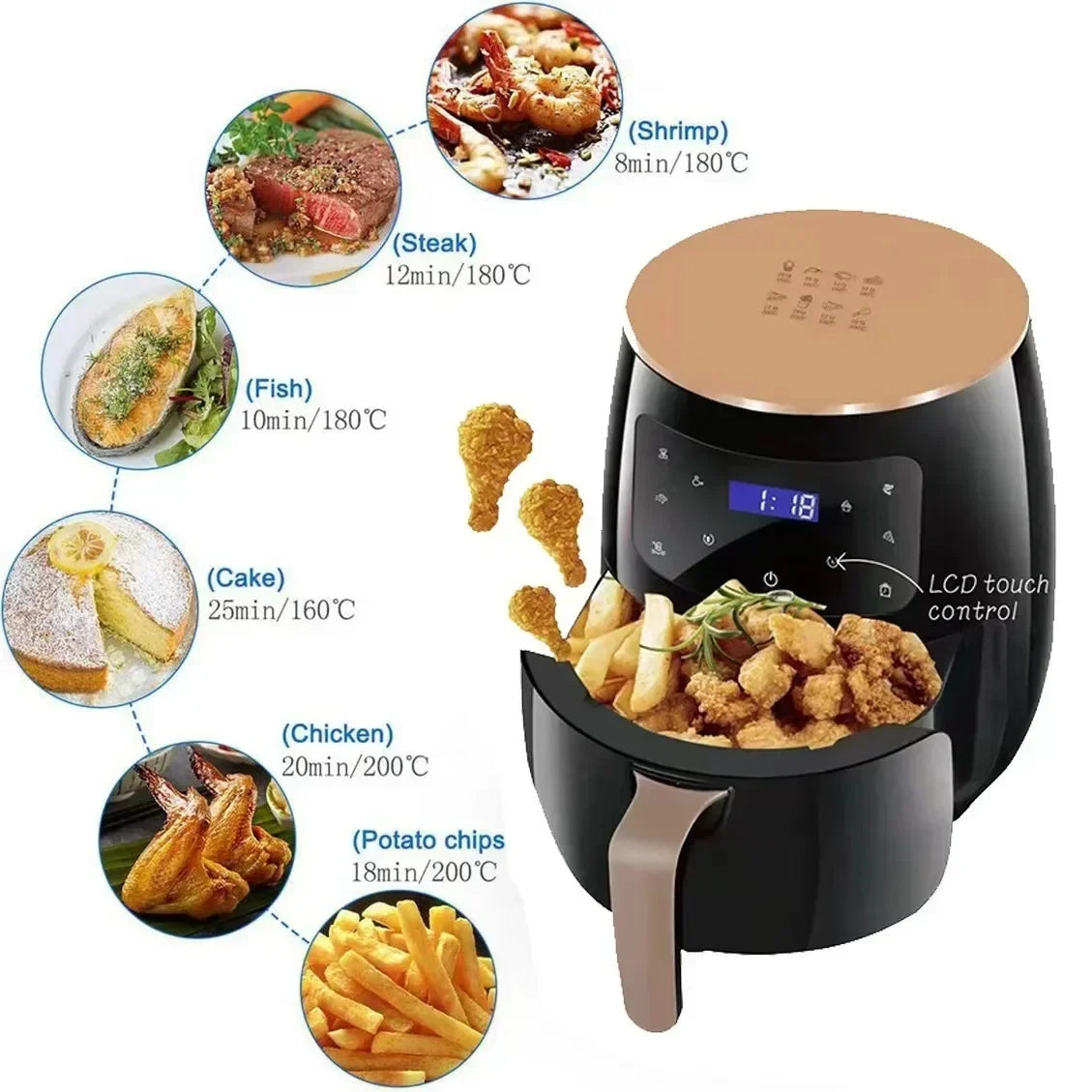 Compact 6L Air Fryer with Touch Screen — Multi-Function Home Oven