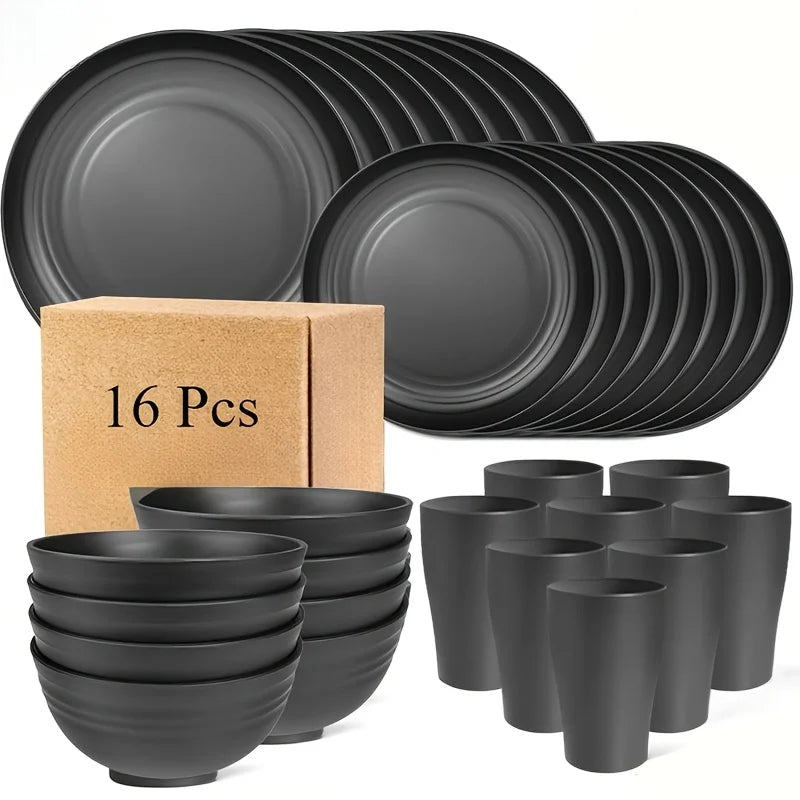 16-Piece Unbreakable Dinnerware Set — Plates, Bowls & Cups | Microwave & Dishwasher Safe