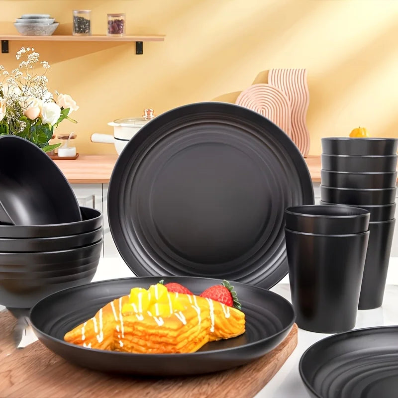 16-Piece Unbreakable Dinnerware Set — Plates, Bowls & Cups | Microwave & Dishwasher Safe