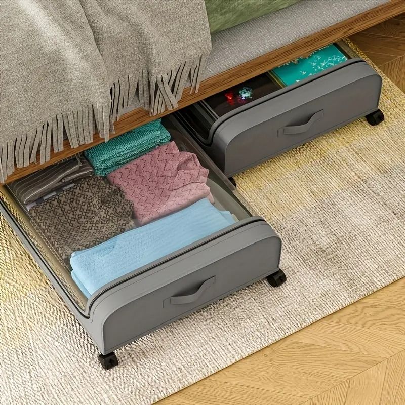2 Pack Under Bed Storage Containers with Wheels Metal Frame Clothes Blanket Book Toy Organizer Box Rolling Space Saver Bins for Bedroom Closet Dorm